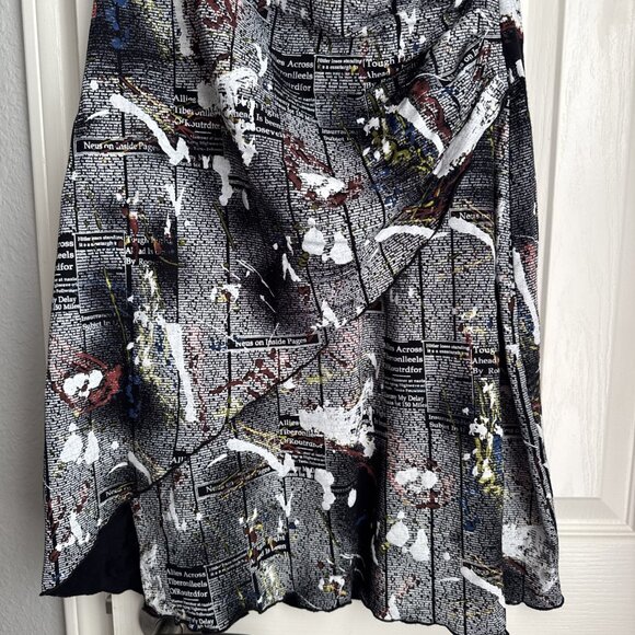 Joseph Ribkoff Newspaper Splash Black White Short Sleeve Faux Wrap Dress Size 8 - Picture 2 of 7